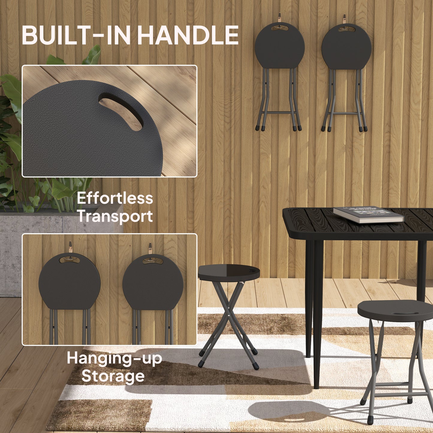 Outsunny Set of Four Folding Carry Stools for Garden and Camping Charcoal Grey Lightweight and Portable