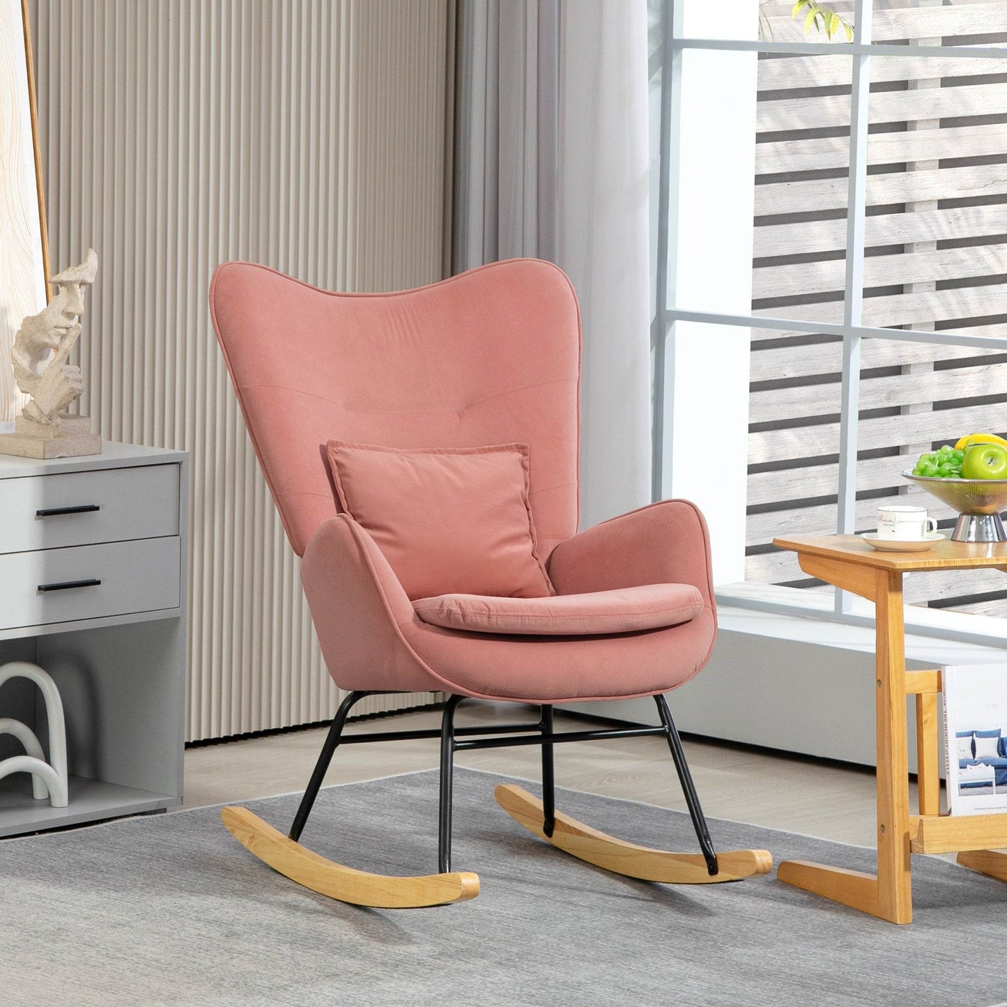 Elegant Pink Velvet Rocking Chair with Lumbar Support and Metal Legs for Living Room and Bedroom - ALL4U RETAILER LTD