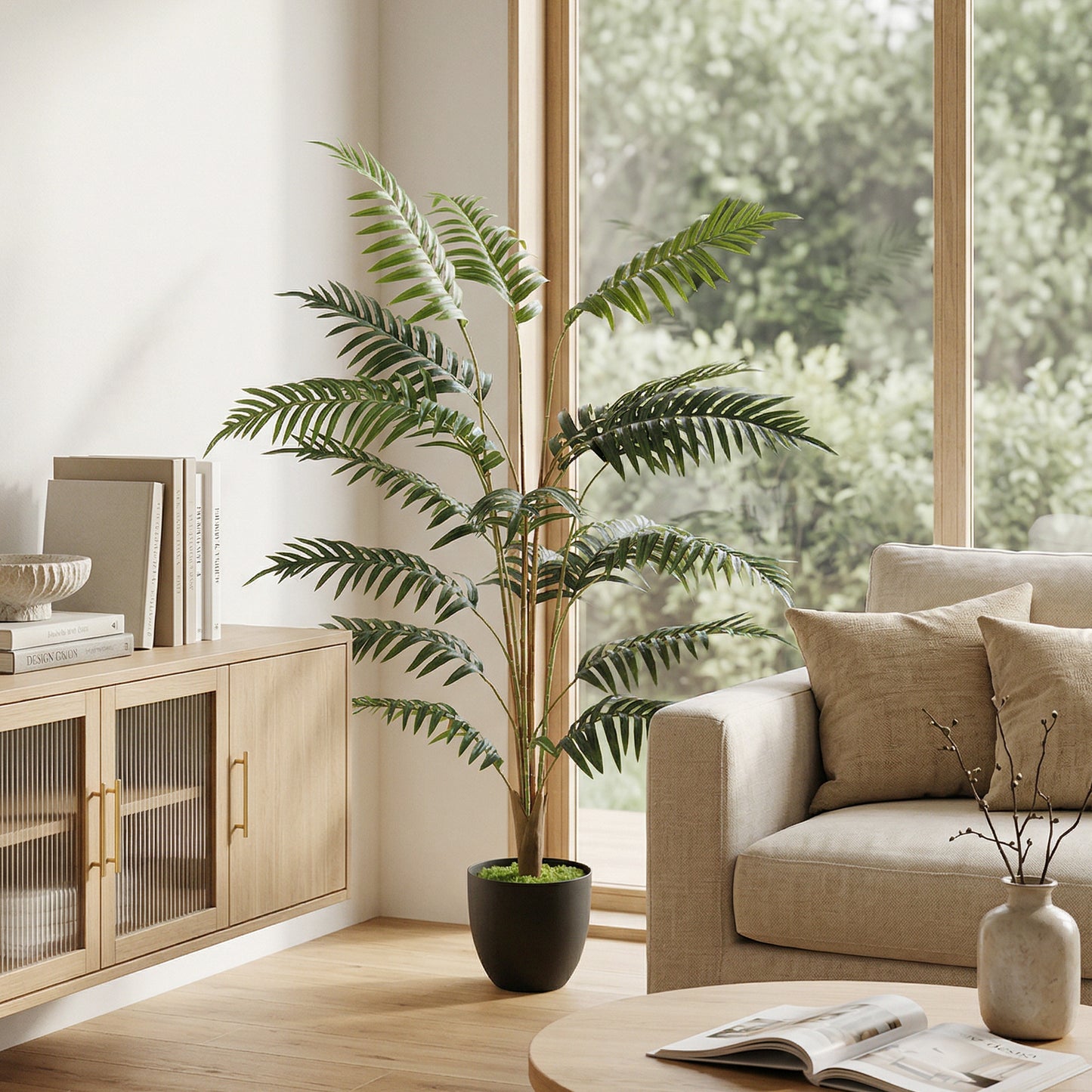 Homcom 120cm Tall Artificial Fern Topiary Tree In Cement Pot Realistic Faux Plant For Home Office Decor
