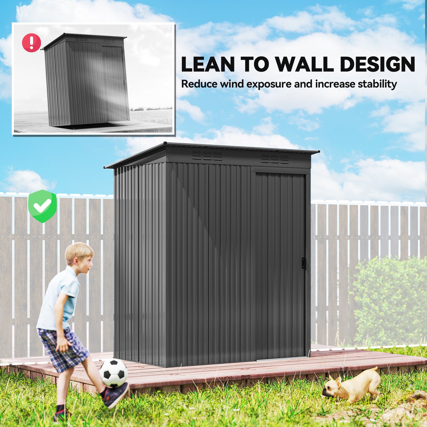 Outsunny Metal Garden Storage Shed Five By Three And A Half Feet With Effortless Assembly Waterproof Dark Grey Gloves