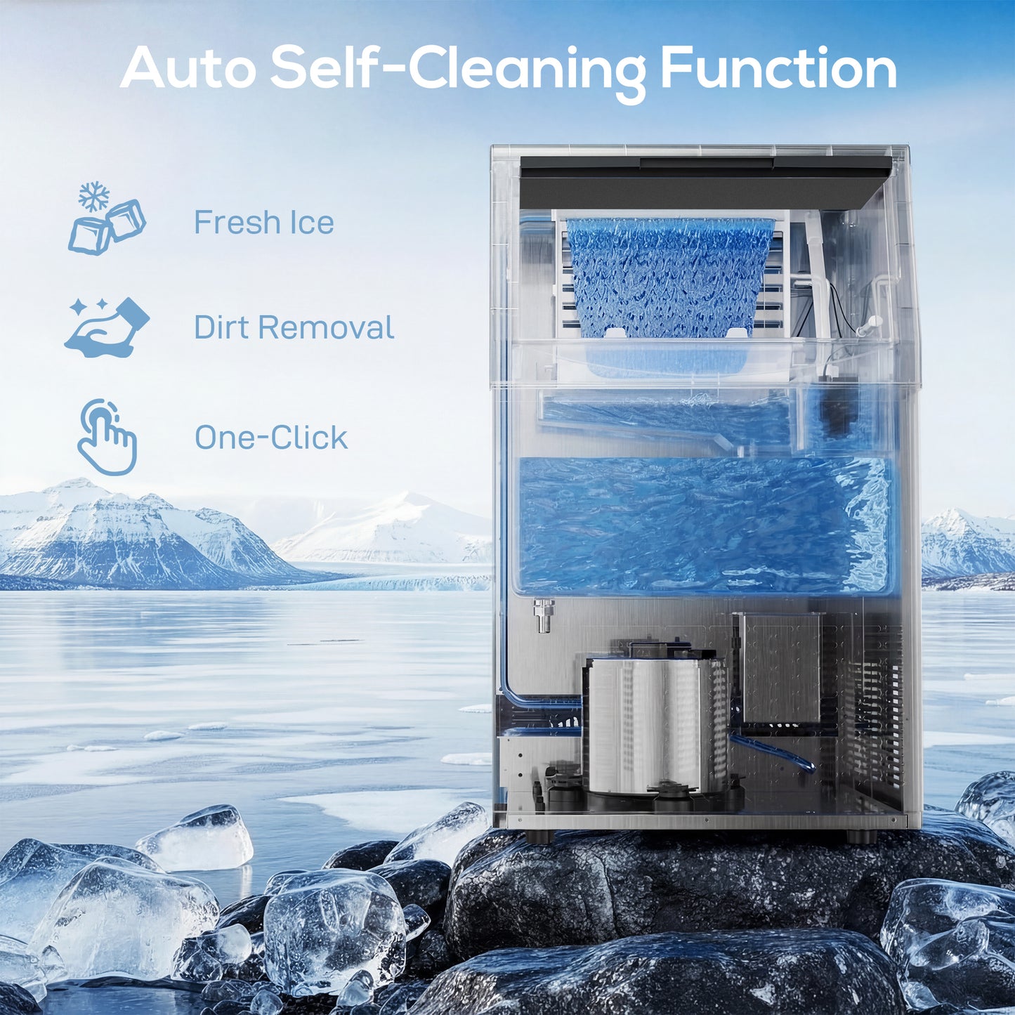 HOMCOM Commercial Ice Maker Machine 45 kg per 24 h Stainless Steel Under Counter or Freestanding Silver