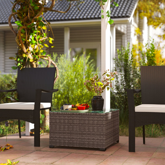 Outsunny 62 X 62 Cm Glass Top Rattan Side Table Dark Grey For Garden Patio And Outdoor Living