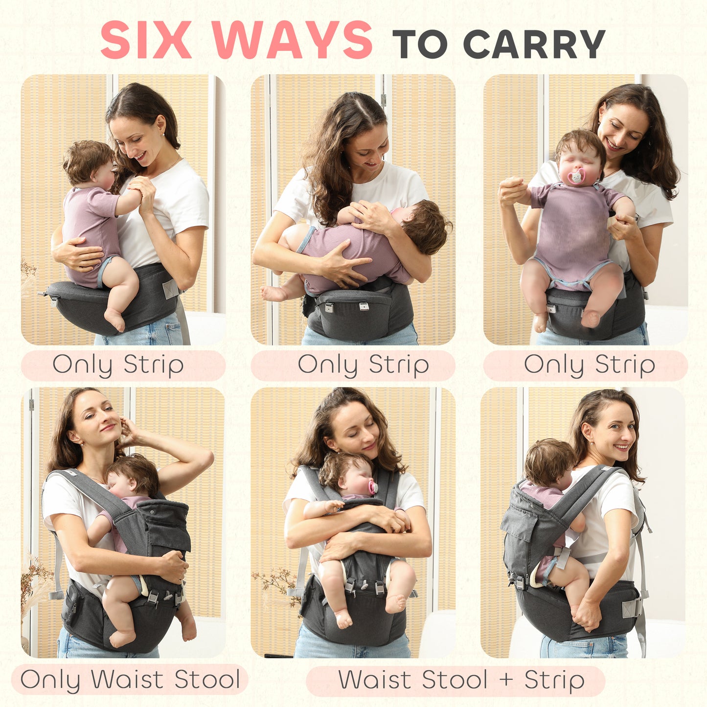 AIYAPLAY Versatile 6-in-1 Baby Carrier for Newborns to Toddlers with Removable Seat, Grey - ALL4U RETAILER LTD