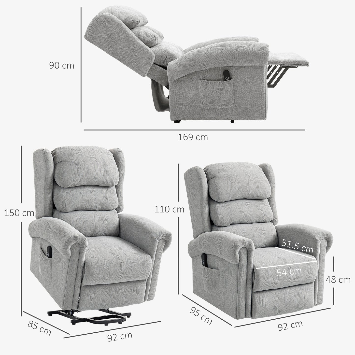 HOMCOM Velvet Feel Electric Riser Recliner Chair Grey For Seniors With Easy Rise And Sit Comfort