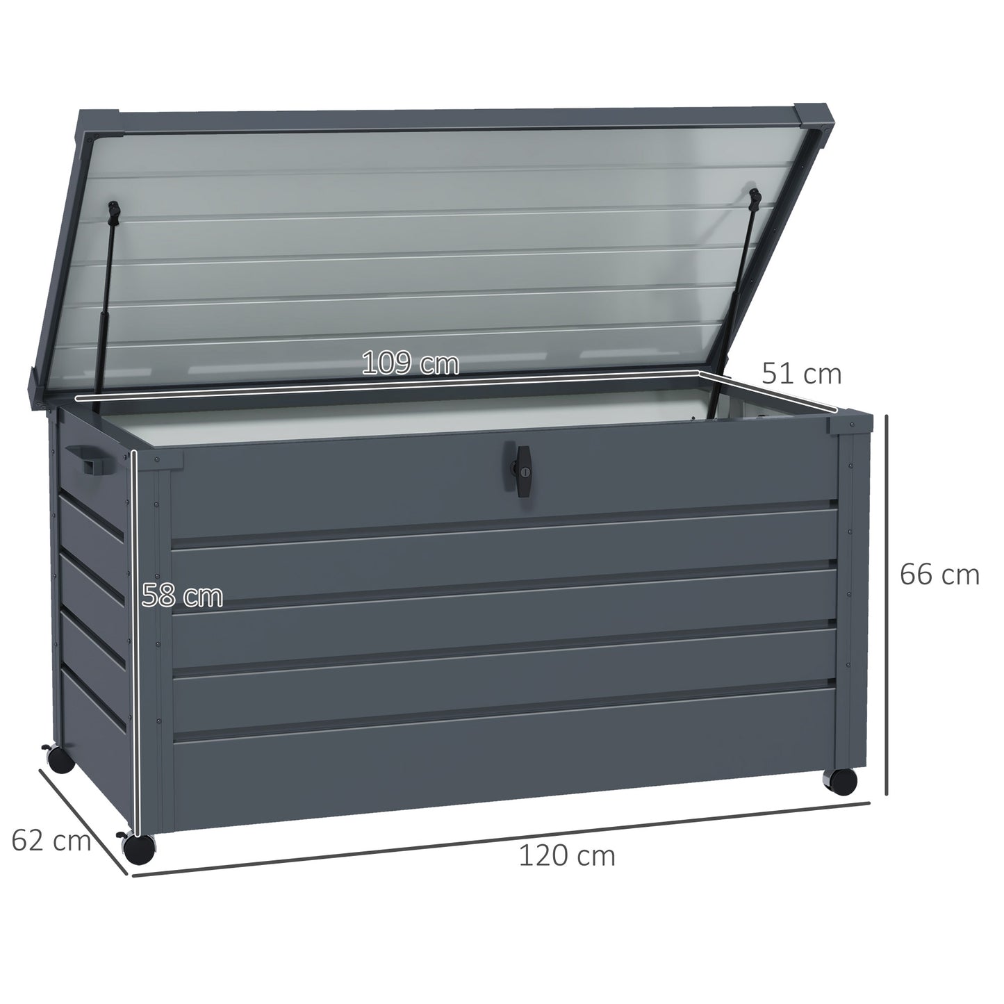 Outsunny Galvanised Steel Outdoor Storage Box with Wheels and Lock, 311L Garden Organizer in Dark Grey - ALL4U RETAILER LTD