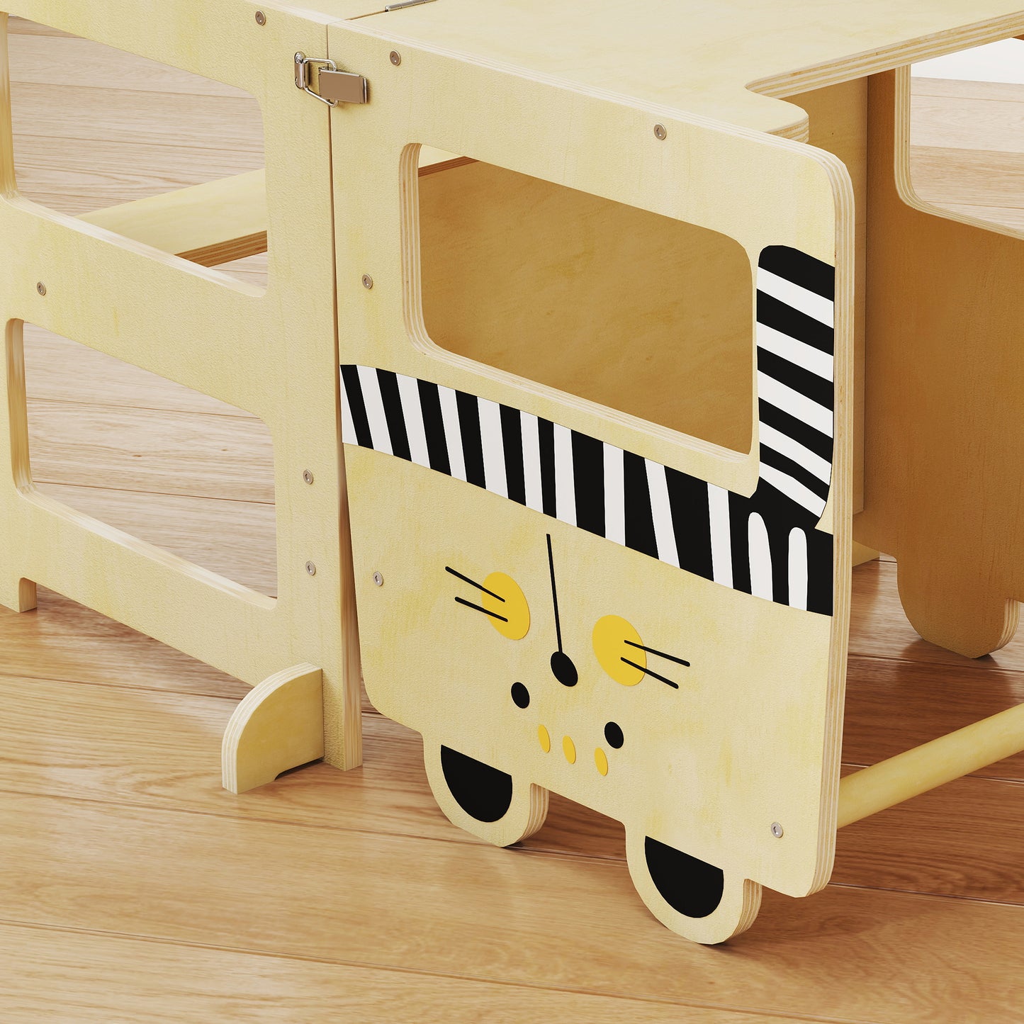 AIYAPLAY Cat Shaped Toddler Step Stool With Chalkboard Standing Tower Three In One Desk Conversion Kitchen Counter