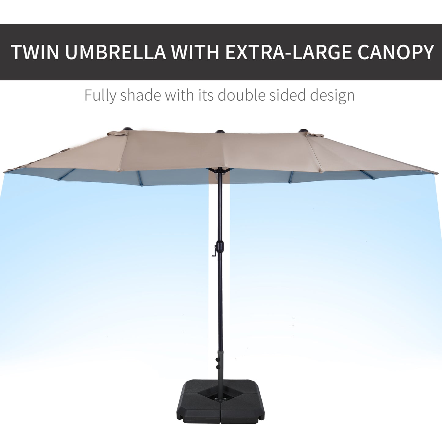 Outsunny 4.6m Double Canopy Garden Umbrella with Crank Lift and Steel Base - Tan Shade Solution - ALL4U RETAILER LTD