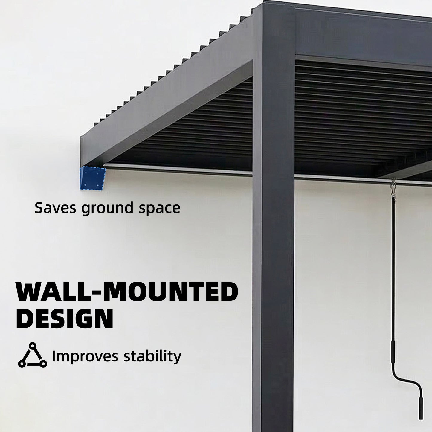 Outsunny 3 By 3 M Louvered Pergola With LED Lights Wall Mounted Aluminium Patio Gazebo Dark Grey