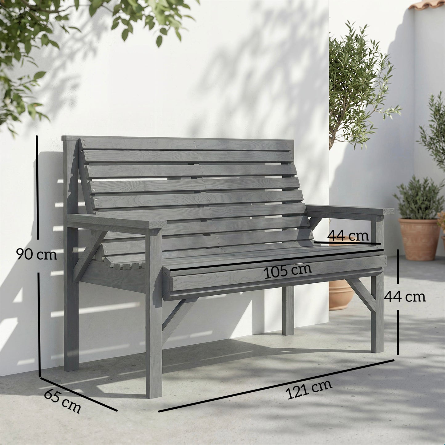 Outsunny 2 Seater Wooden Garden Bench With Armrests And Backrest For Outdoor Balcony Patio Use Weatherproof Varnish