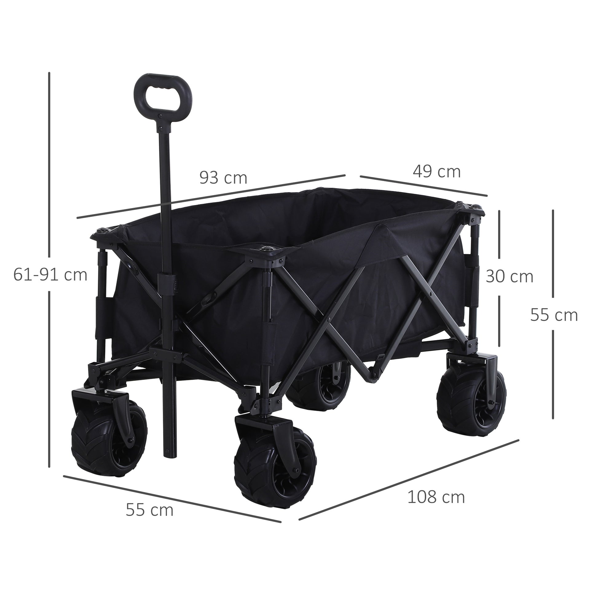 Outsunny Versatile Outdoor Folding Trolley Wagon for Camping and Beach - Heavy-Duty Cart with Wheels and Telescopic Handle, Green - ALL4U RETAILER LTD