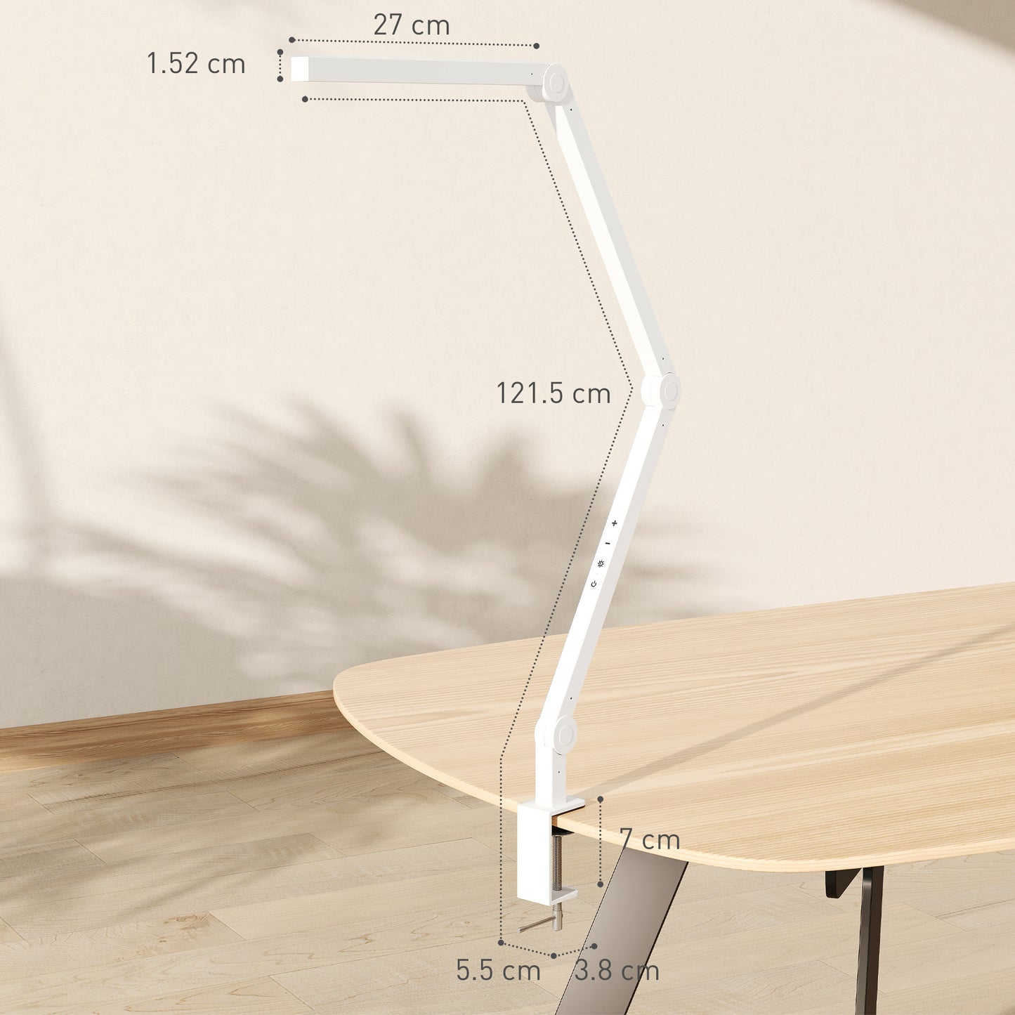HOMCOM LED Desk Lamp With Clamp And Swing Arm Dimmable Eye Caring Table Lamp 2 Color Modes And 5 Brightness Levels