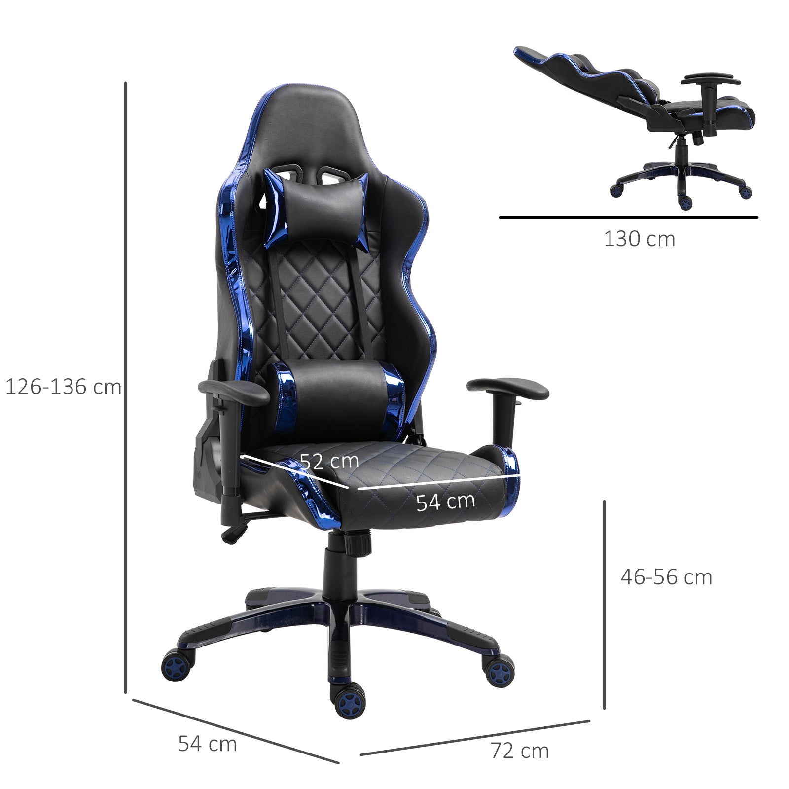 Vinsetto Black & Blue Holographic Gaming Chair - Ergonomic PU Leather Racing Seat with 360° Swivel, Adjustable Features, and Back Support Pillows - ALL4U RETAILER LTD