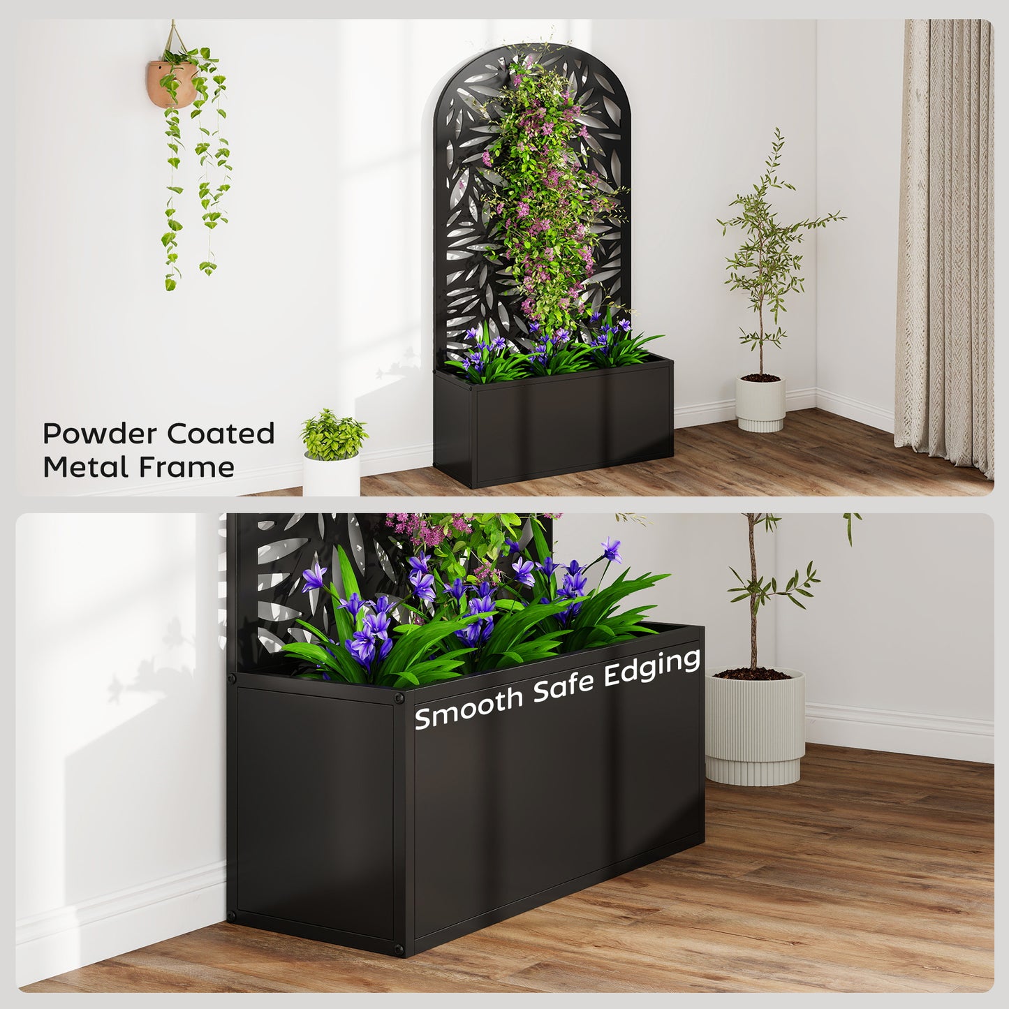 Outsunny Metal Garden Bed With Trellis, Wall Mounted Or Freestanding Raised Planter, Curved Privacy Screen