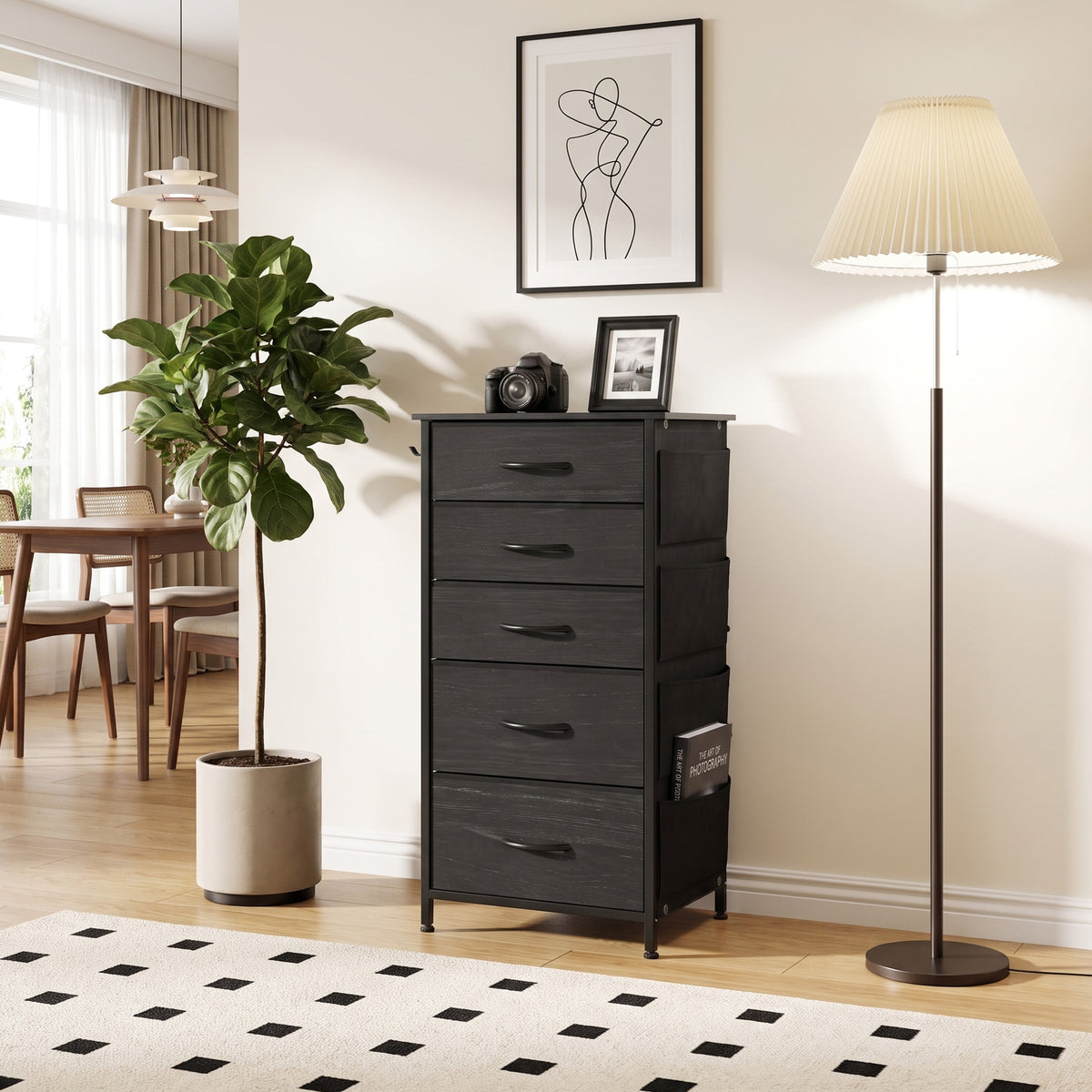 Homcom Chest Of Drawers With Five Fabric Drawers And Steel Frame Black