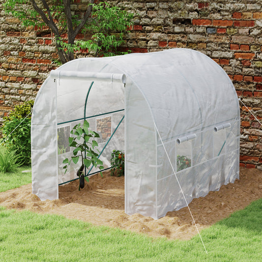 Outsunny 245 By 200 Cm Polytunnel Greenhouse With Four Windows Roll Up Door Steel Frame Durable Outdoor Garden Shelter