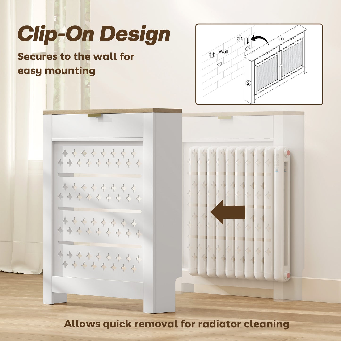 HOMCOM 78 By 19 Cm Minimal Radiator Cover With Drawer White Wood Effect MDF And Particle Board