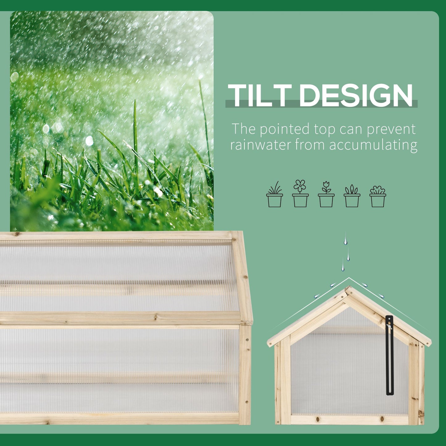 Outsunny Wooden Cold Frame Grow House With Openable Top Cover Polycarbonate Panels Flowers Vegetables 90x52x50cm
