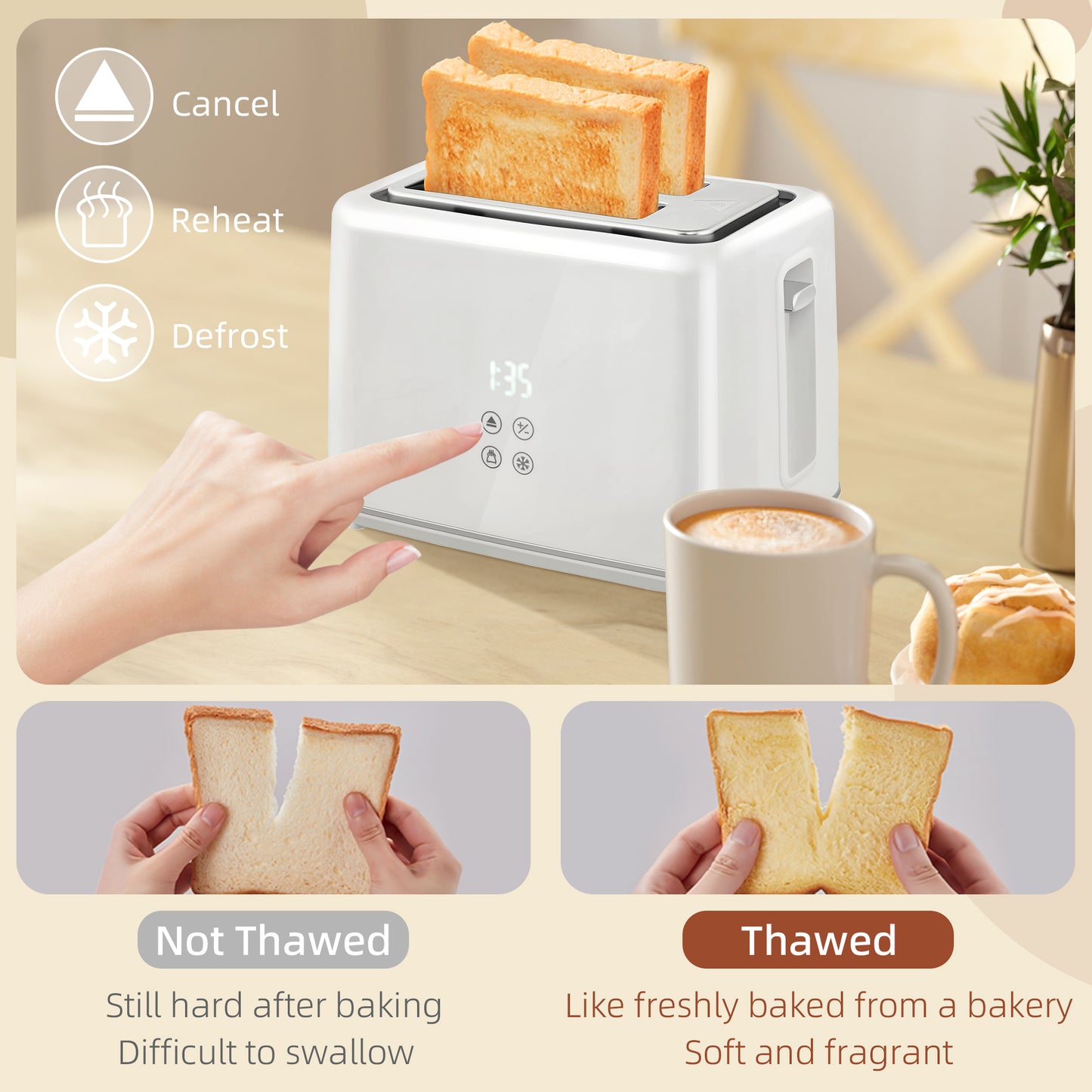 HOMCOM Polished Stainless Steel Kettle and Toaster Set in White 3000W Kettle and 2 Slice Toaster
