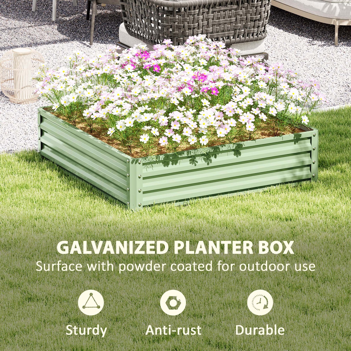 Outsunny Square Raised Garden Bed With Weatherized Steel Frame For Vegetables And Herbs 120 X 120 X 30cm Light Green