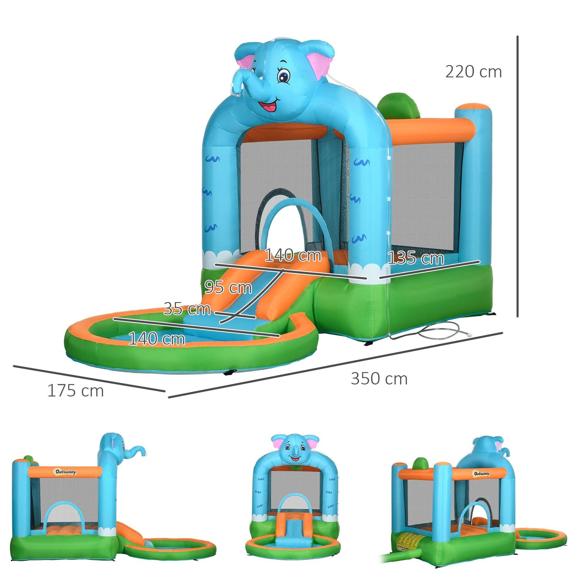 Outsunny 4 in 1 Elephant-Themed Inflatable Water Park, Kids Bouncy Castle, for Ages 3-8 Years - Multicoloured - ALL4U RETAILER LTD