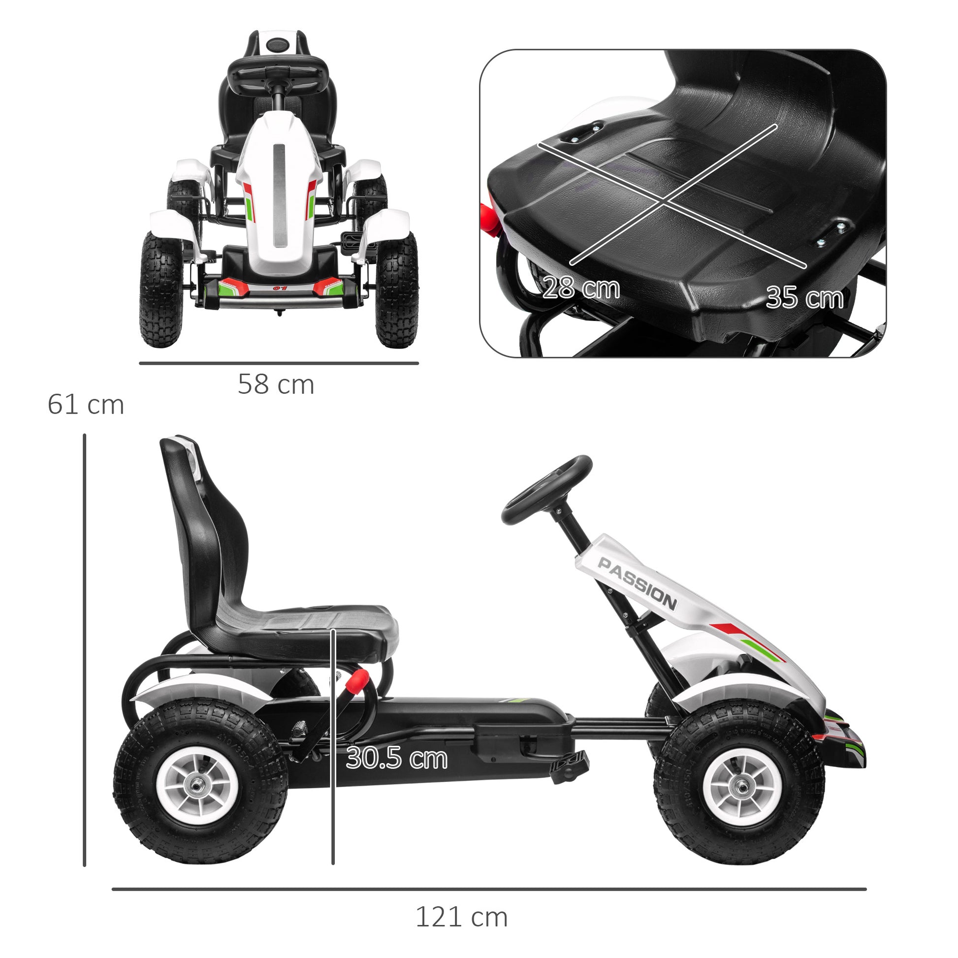 HOMCOM Adjustable Kids Pedal Go Kart with Handbrake & Inflatable Tires, Perfect for Ages 5-12, White - ALL4U RETAILER LTD