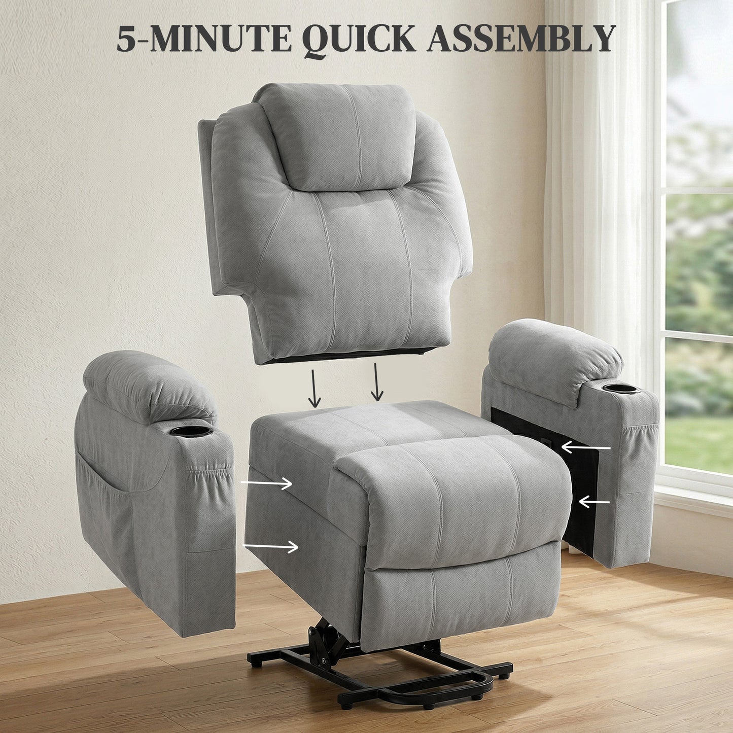 HOMCOM Electric Power Lift Recliner Chair With Pocket Spring And Massage Function Wide Backrest Light Grey