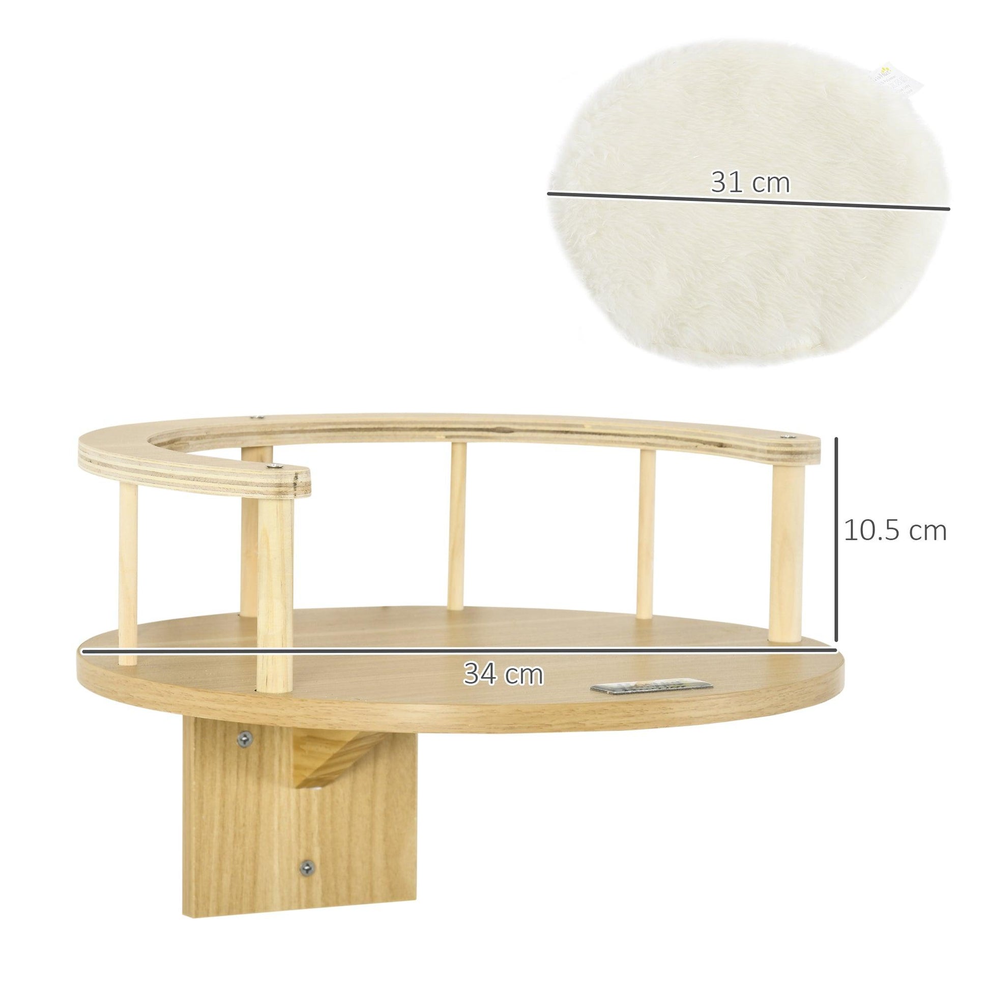 PawHut Cat Shelf Wall Mounted Cat Tree with Cushion, Guardrails 34 x 34 x 10.5cm - ALL4U RETAILER LTD