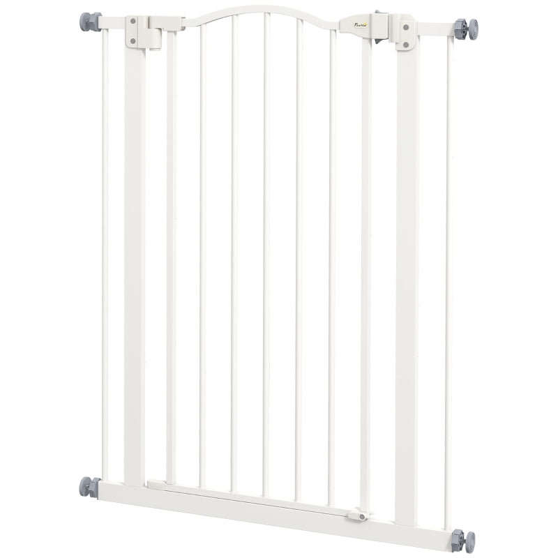 PawHut Pressure Fit Dog Stair Gate - No Drilling Safety Gate with Auto Close for Doorways and Hallways - Adjustable 74-80cm Width, 94cm Height - White - ALL4U RETAILER LTD