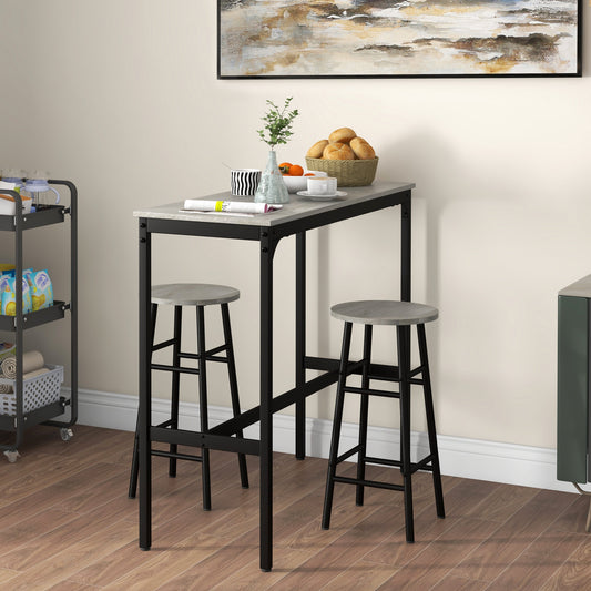 HOMCOM 3 Piece Bar Table Set with 2 Stools Industrial Dining Chair for Small Space Grey - ALL4U RETAILER LTD