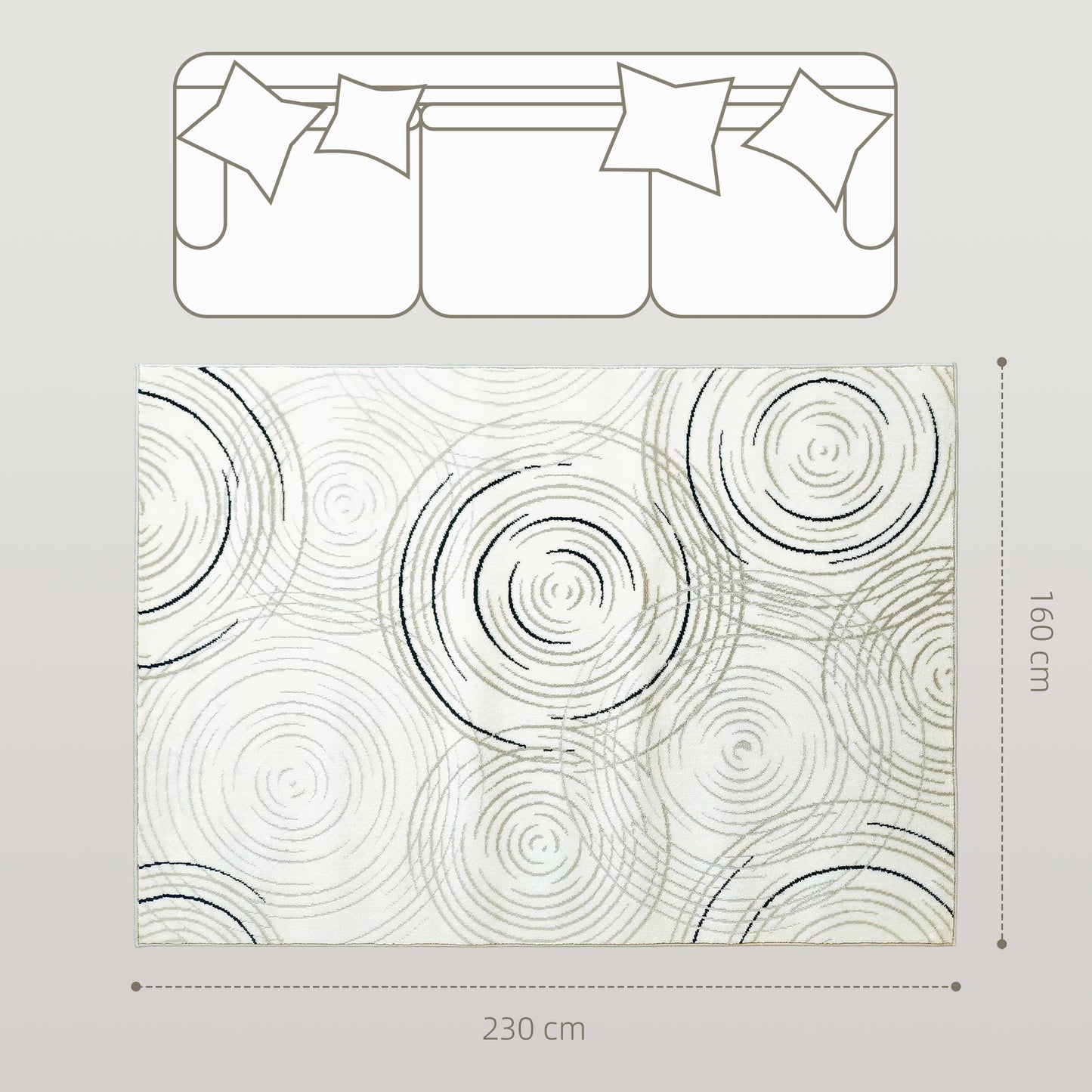 HOMCOM Modern Area Rug 230x160 Cm Cream White Swirl Pattern Machine Washable Carpet For Living Room Bedroom Office