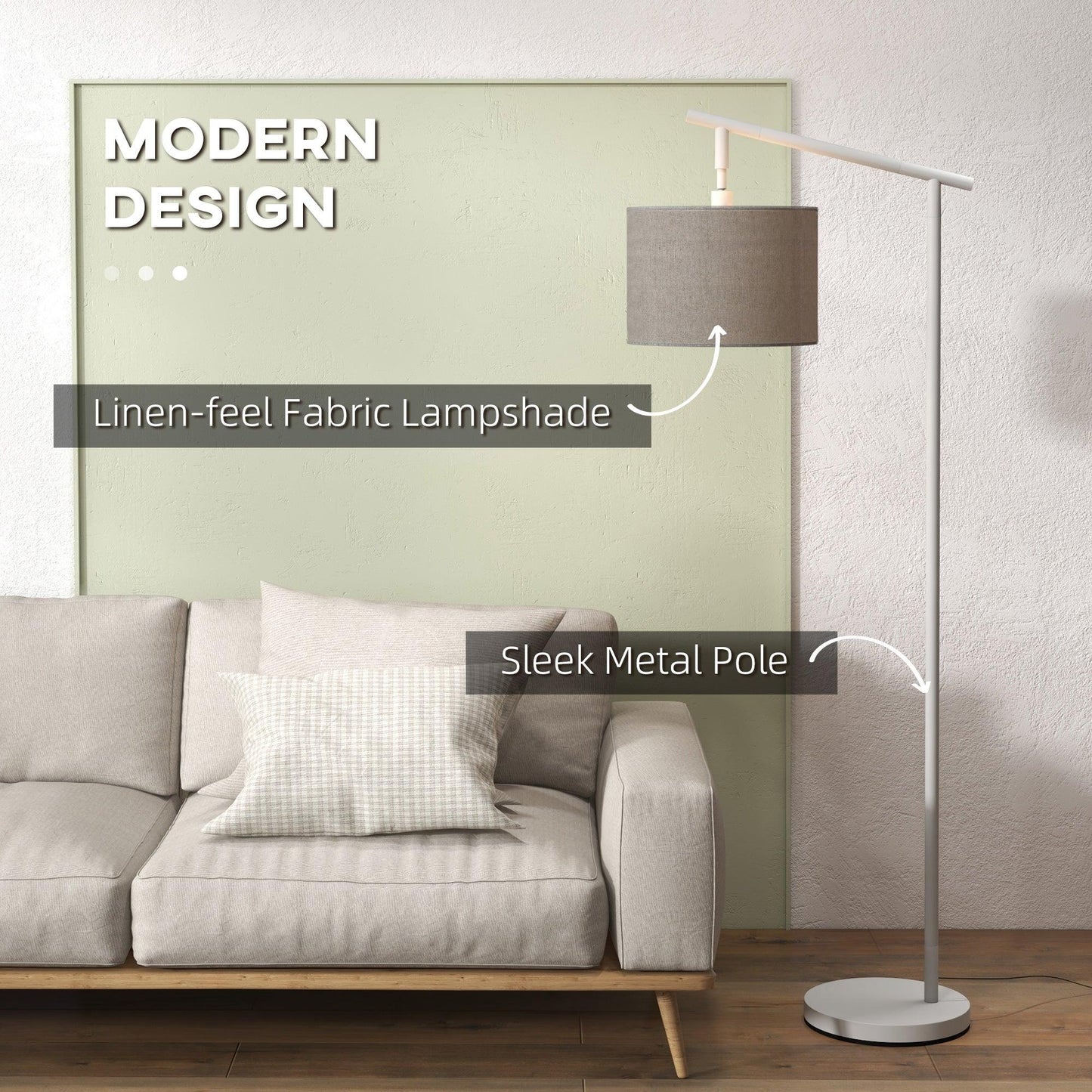 HOMCOM Modern Grey Floor Lamp for Living Room and Bedroom, LED Bulb Included - ALL4U RETAILER LTD