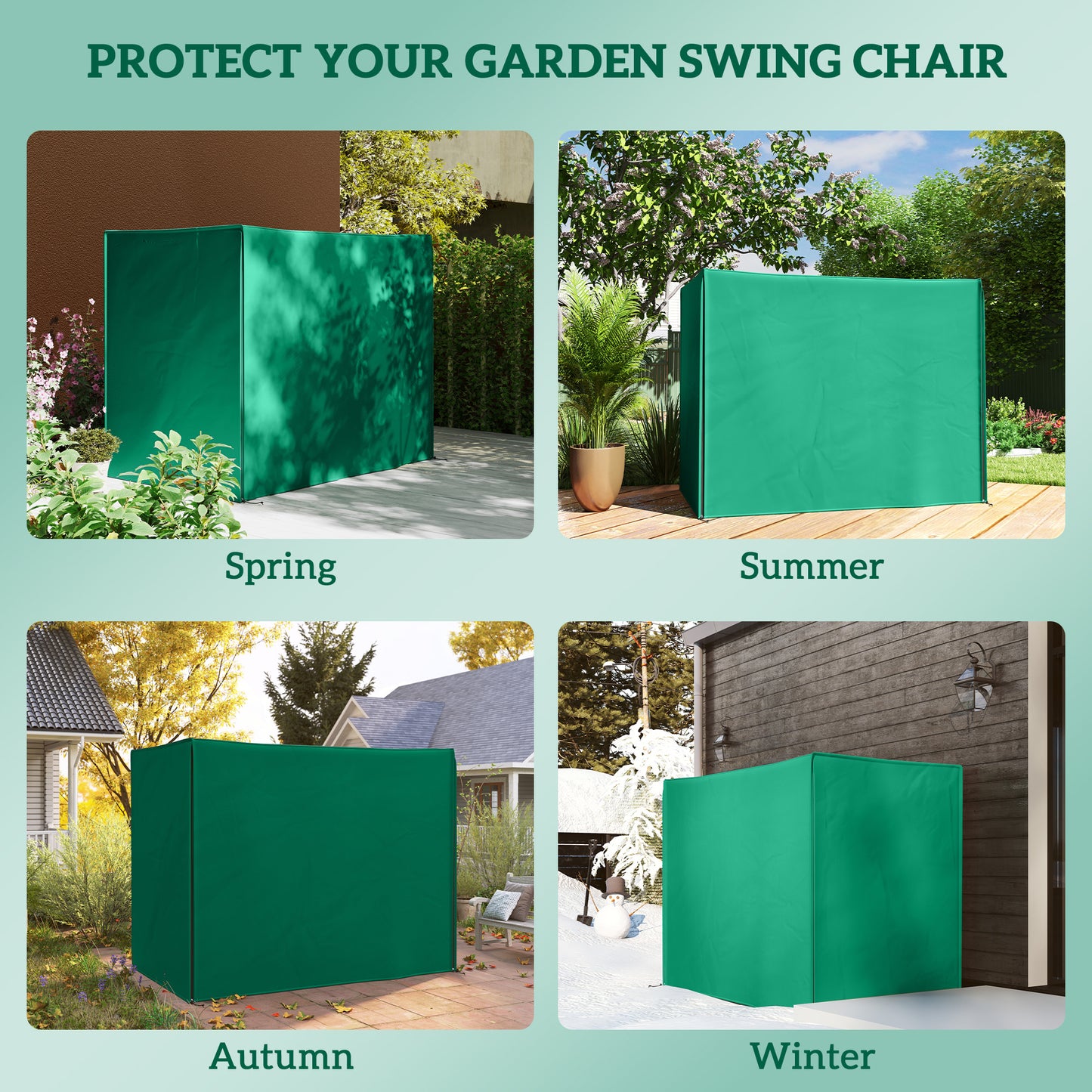 Outsunny 220 X 125 Cm Three Seater Swing Chair Protective Cover Waterproof PU Coated Oxford Cloth Green