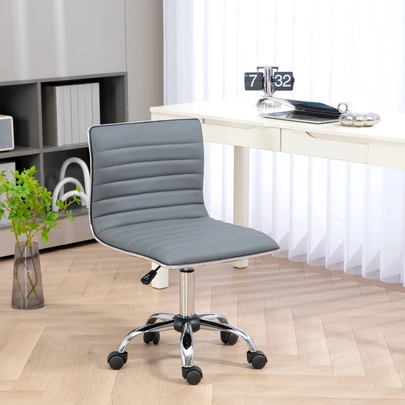 HOMCOM Adjustable Swivel Office Chair - Armless Mid-Back in Light Grey PU Leather, Chrome Base - ALL4U RETAILER LTD