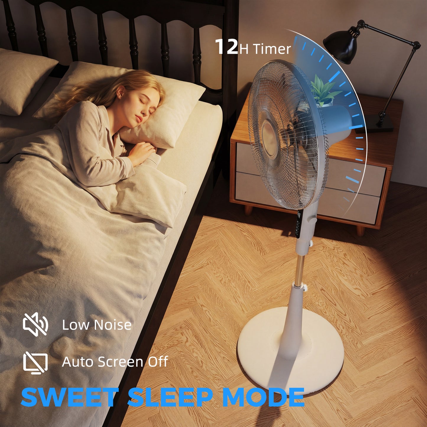 HOMCOM Pedestal Fan With Insect Repellent Box And LED Panel Three Modes Normal Natural Sleep 28 Speeds White