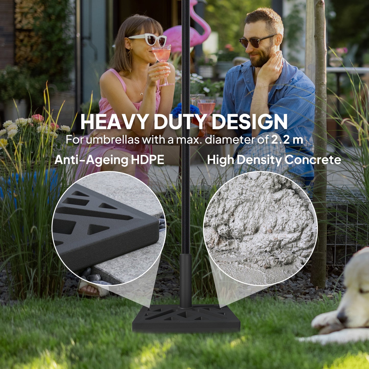 Outsunny Garden Parasol Base 15Kg HDPE Outdoor Umbrella Stand With Cutout Design For 32 38 48 Mm Poles Black