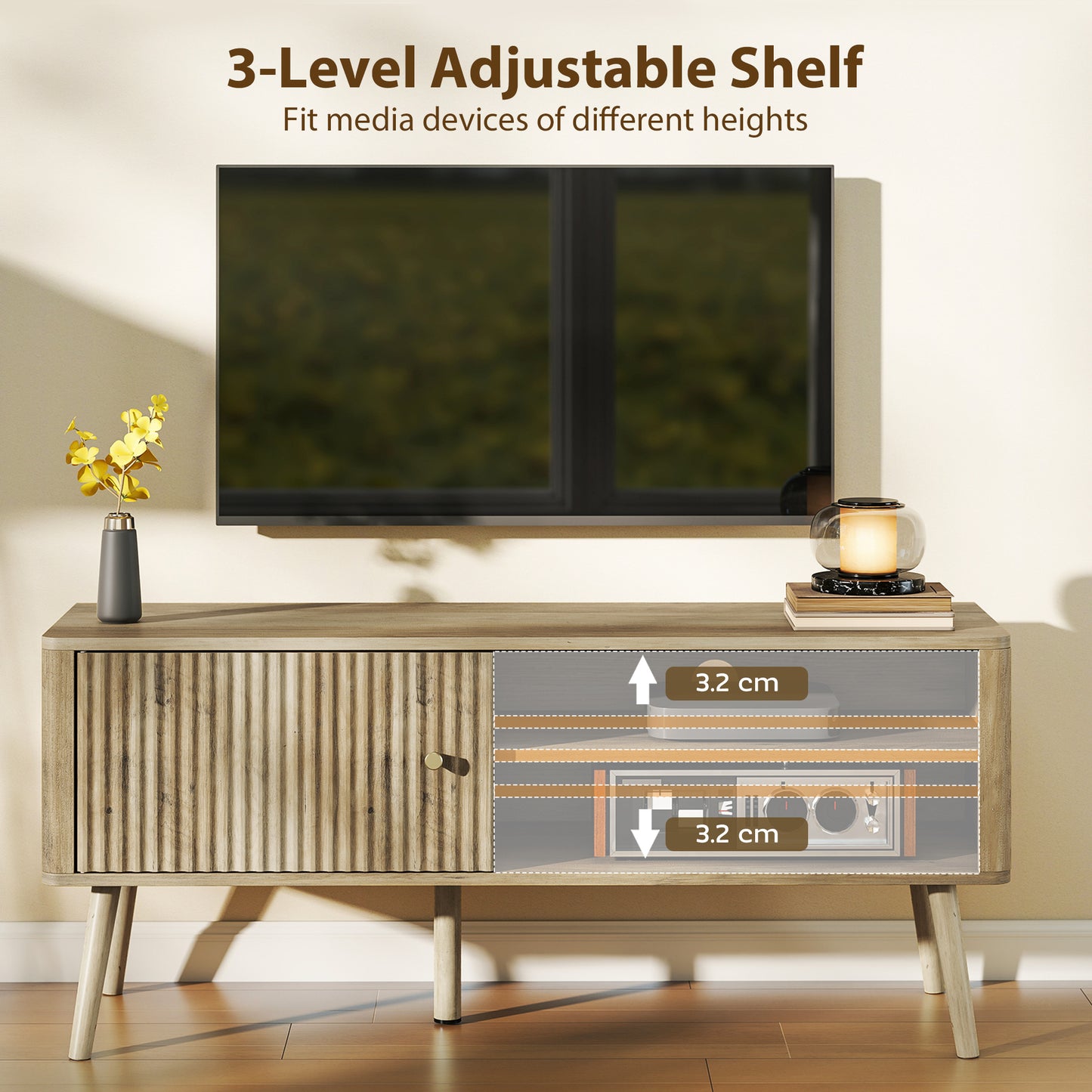 HOMCOM TV Stand Cabinet for TVs Up to 55 Inches Oak Finish With Open and Closed Storage