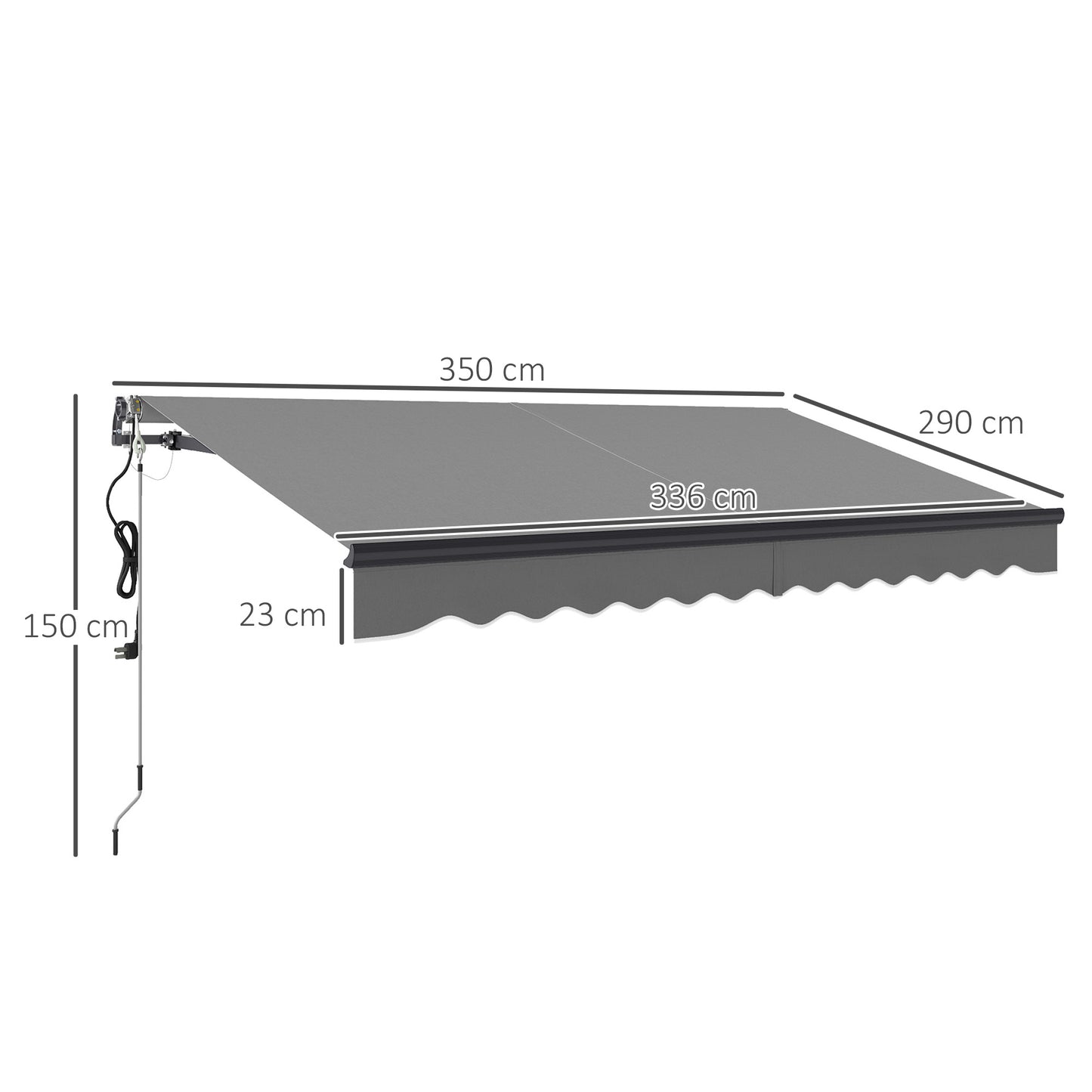 Outsunny 3.5m x 3m Electric and Manual Awning With Remote Control Dark Grey Aluminium Frame