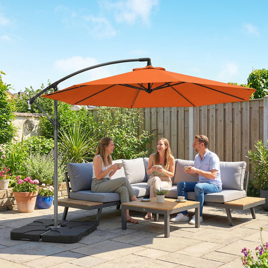 Outsunny 3M Cantilever Overhanging Parasol With Base Weights And Cover Orange Outdoor