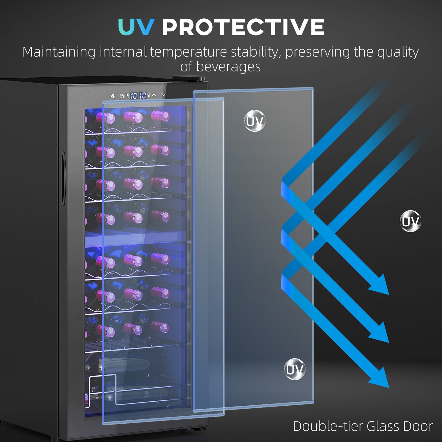 HOMCOM 32 Bottle Dual Zone Wine Fridge Black With Temperature Range Five To Eighteen Celsius And Eight Full Length Racks