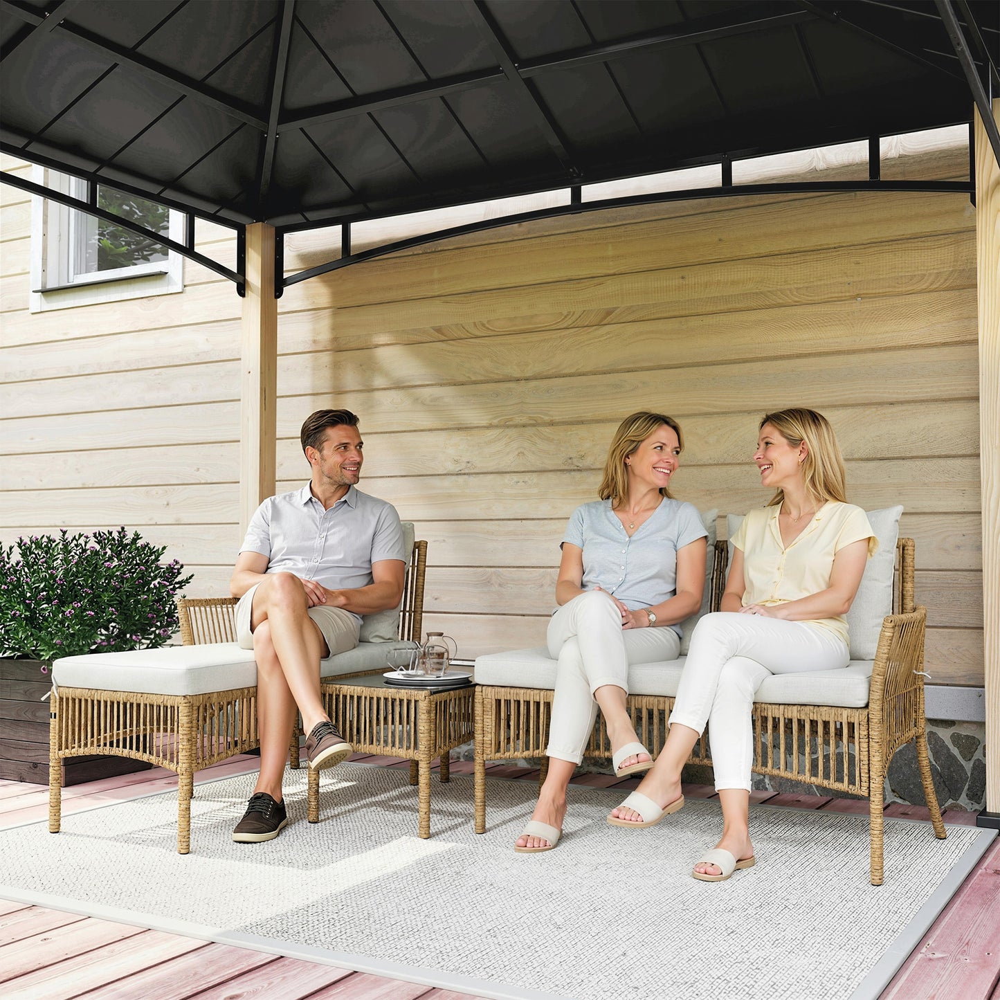 Outsunny 3 Piece Rattan Garden Furniture Set With Corner Sofa, Chaise Lounge And Glass Coffee Table, Cushions