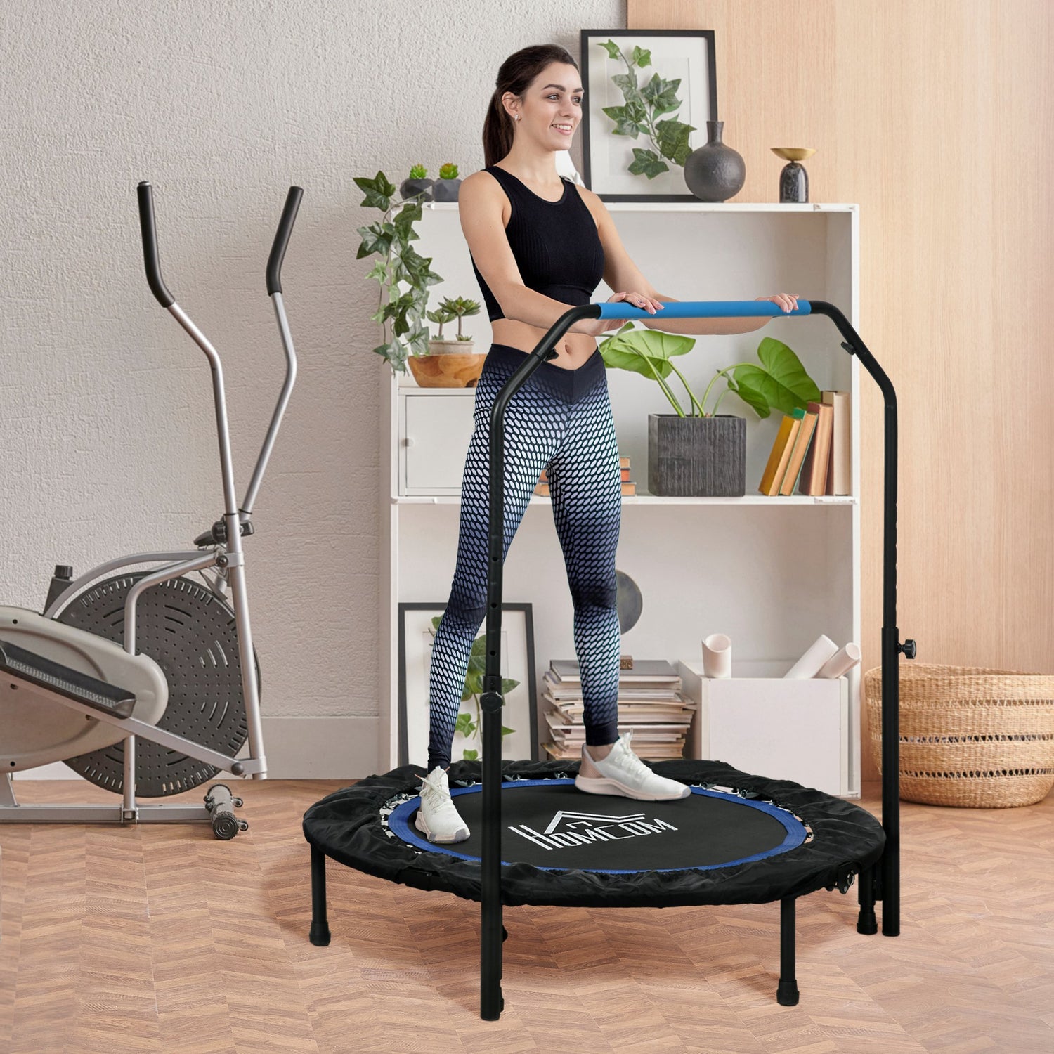 Outsunny Compact 40" Blue Folding Fitness Trampoline with Adjustable Handlebar - ALL4U RETAILER LTD