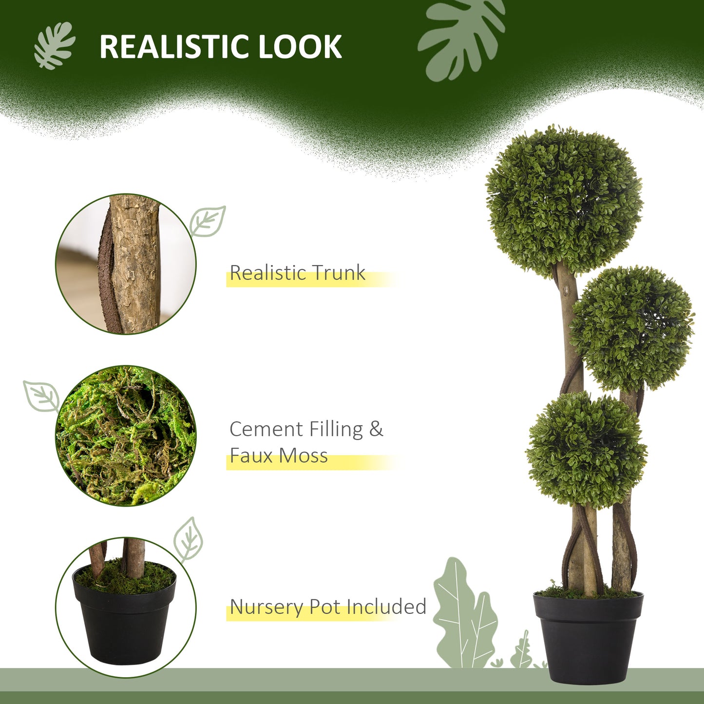 HOMCOM Set of 2 Decorative Artificial Boxwood Ball Topiary Trees in Pots for Indoor and Outdoor Decor 90 Cm Light Green