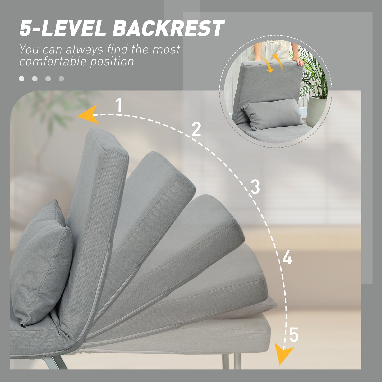 HOMCOM 3 In 1 Sofa Bed Chair With Adjustable Backrest And Removable Armrests In Light Grey