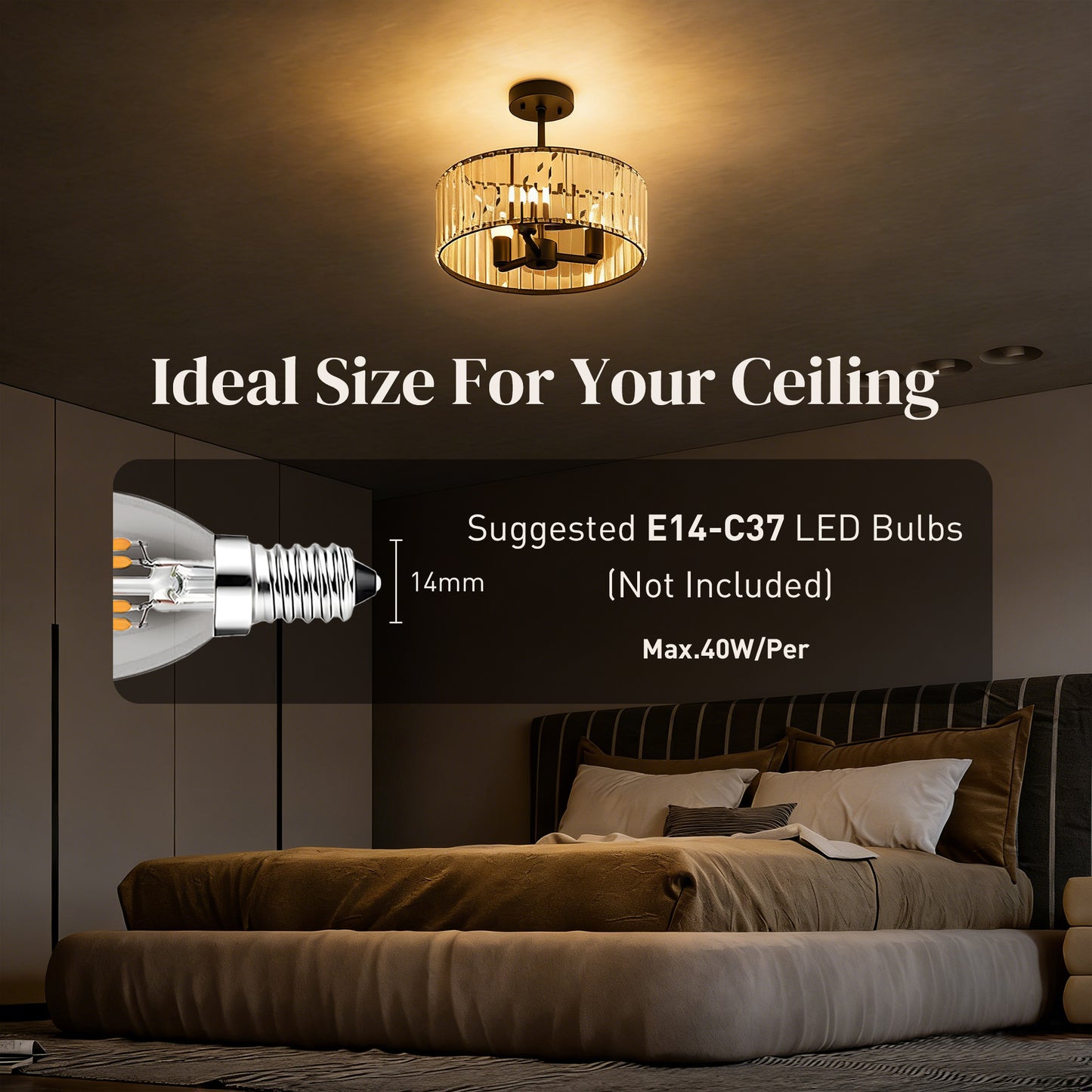 Homcom Crystal Ceiling Light Semi Flush Mount Modern Crystal Chandelier With E14 Base 3 Lights Bulbs Not Included