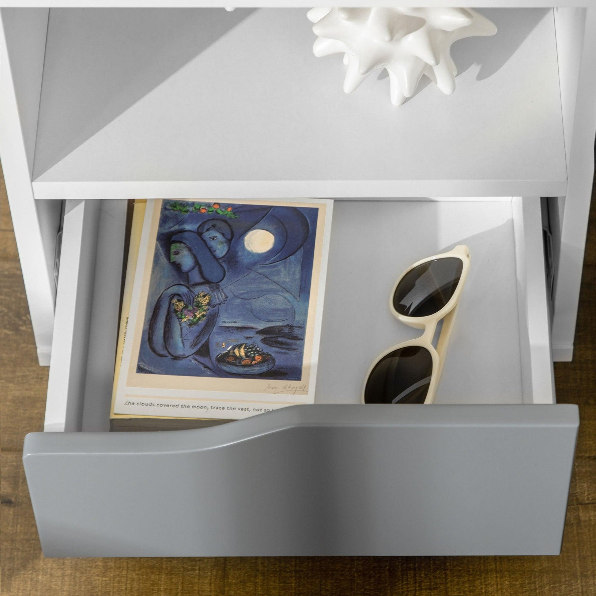 HOMCOM Modern Bedside Table, Drawer, Shelf, Wood Legs, White/Grey, 36.8x33x43.8cm - ALL4U RETAILER LTD