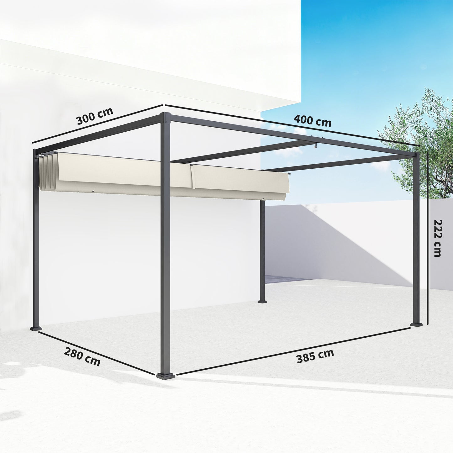 Outsunny 4 X 3 Meters Metal Pergola With Retractable Roof Cream White For Outdoor Patio Garden Gazebo Shelter