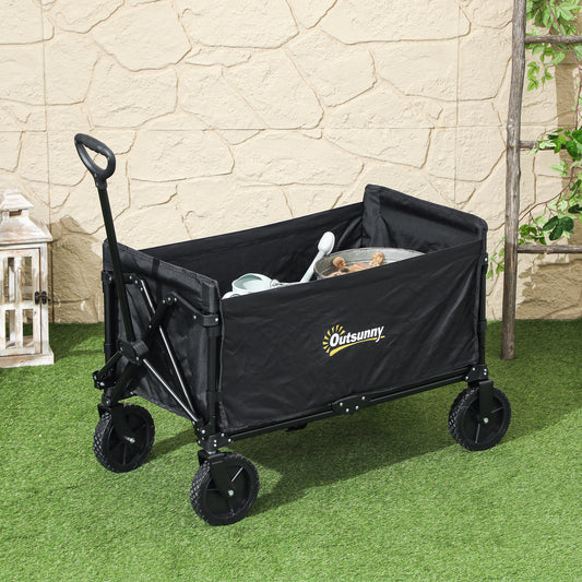 Outsunny 120L Folding Trolley On Wheels For Camping Garden Beach Fishing Black With Adjustable Handle