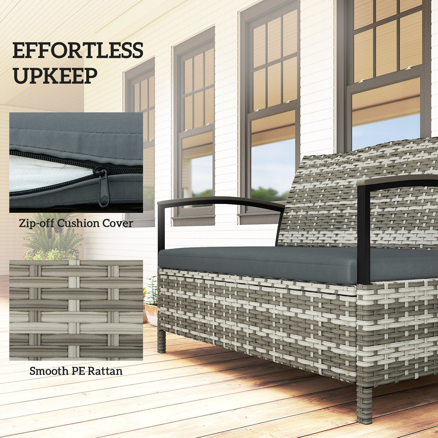 Outsunny 125L Garden Storage Bench 2 Seater PE Rattan Outdoor Storage Box With Padded Cushion Dark Grey