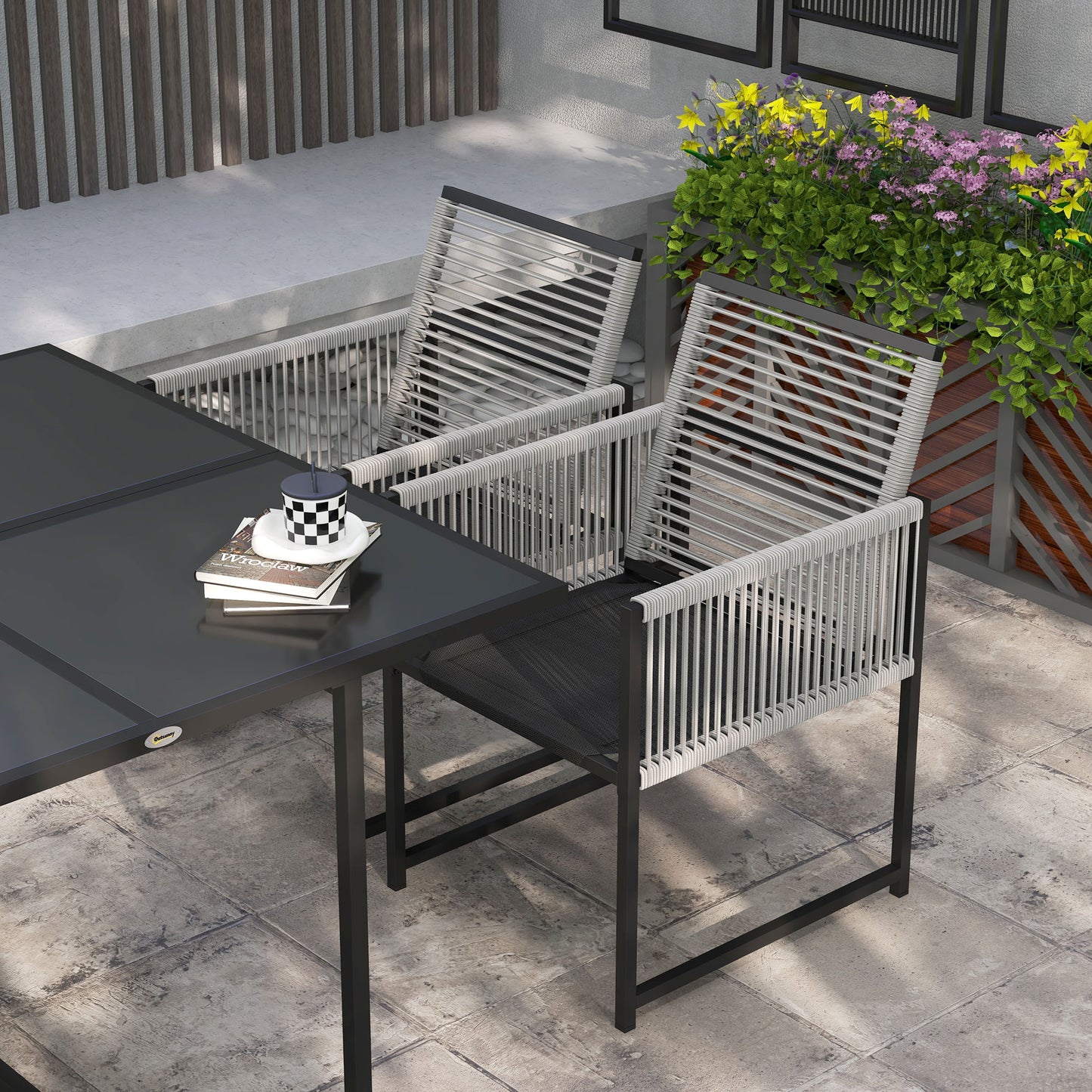 Outsunny Five Piece Metal Outdoor Dining Set With Folding Back Chairs Light Grey
