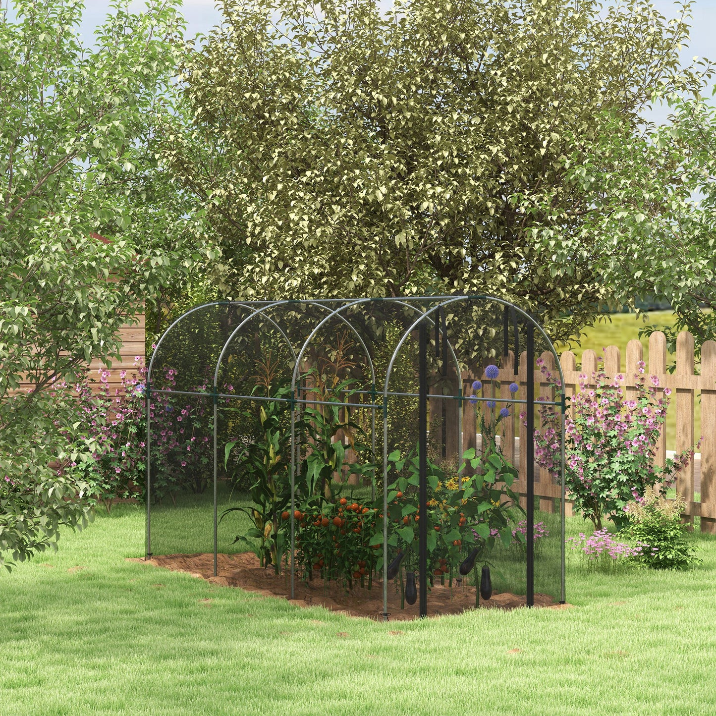 Outsunny 360 x 120cm Galvanised Steel Fruit Cage Plant Protection Tent with Zipped Door Black